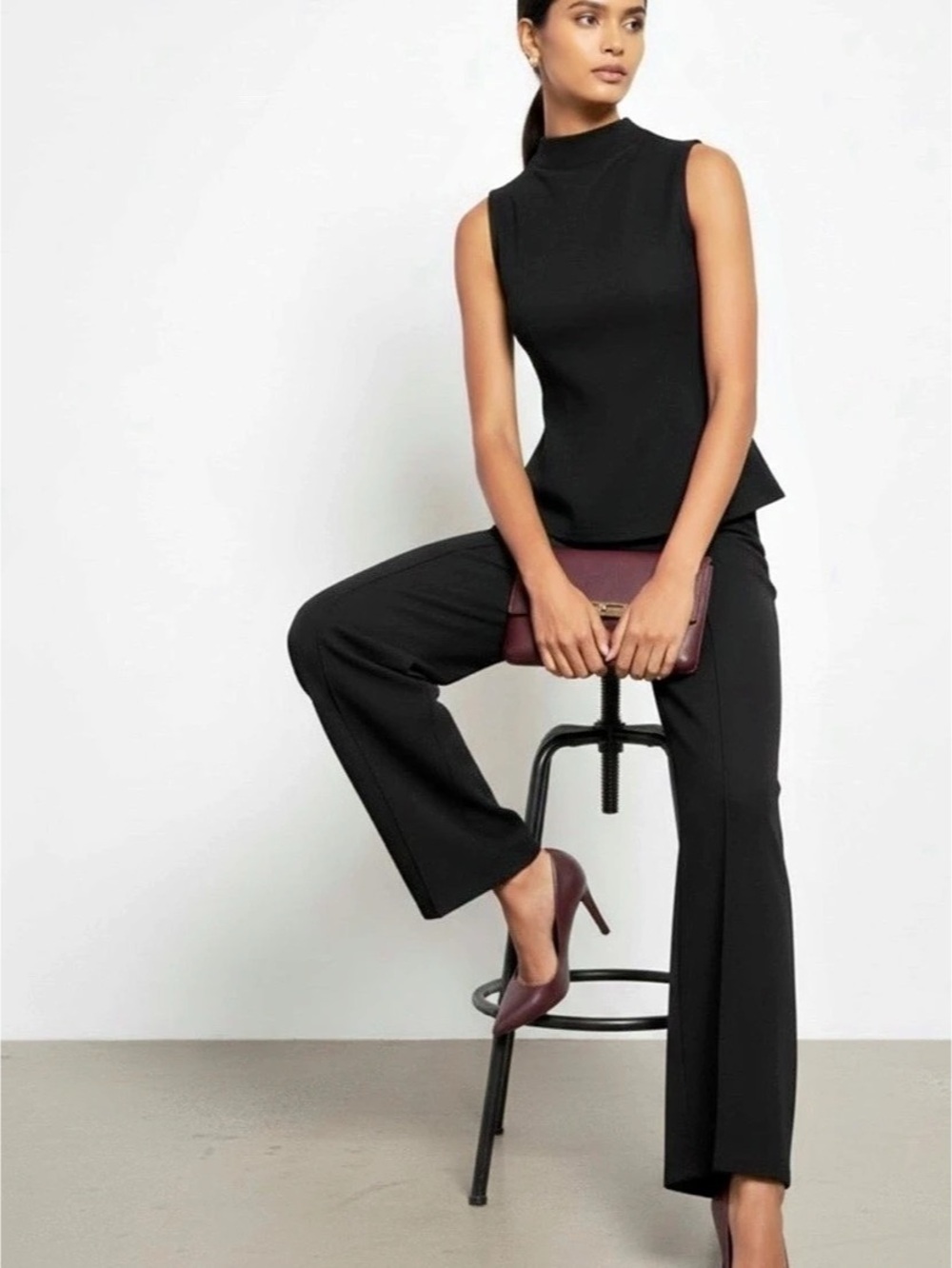 NWT ACTIVE USA Black Sleeveless Brushed Contour Peplum Pant Set